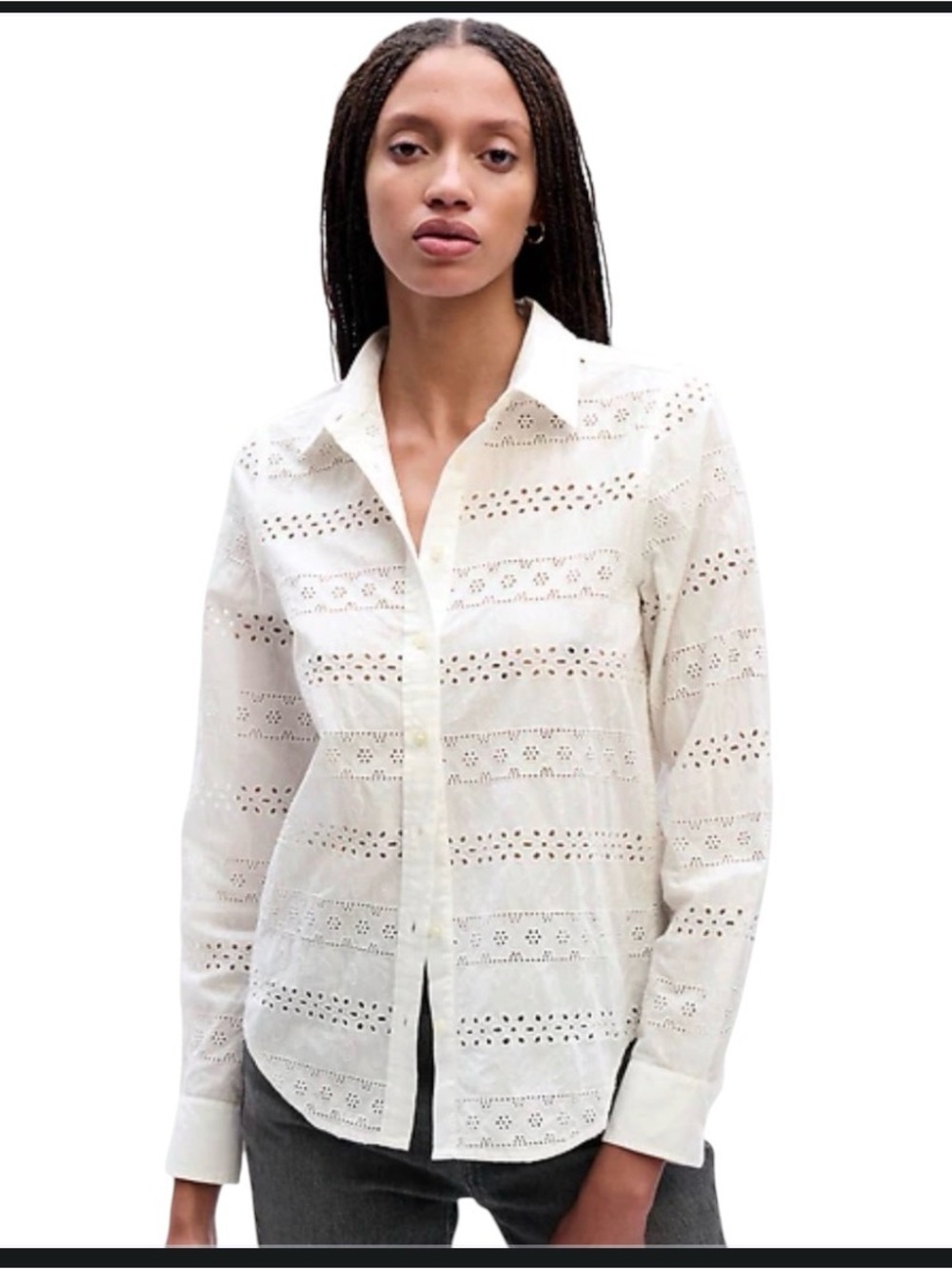 Gap Eyelet Perfect Shirt featuring white cotton fabric allover eyelet lace S